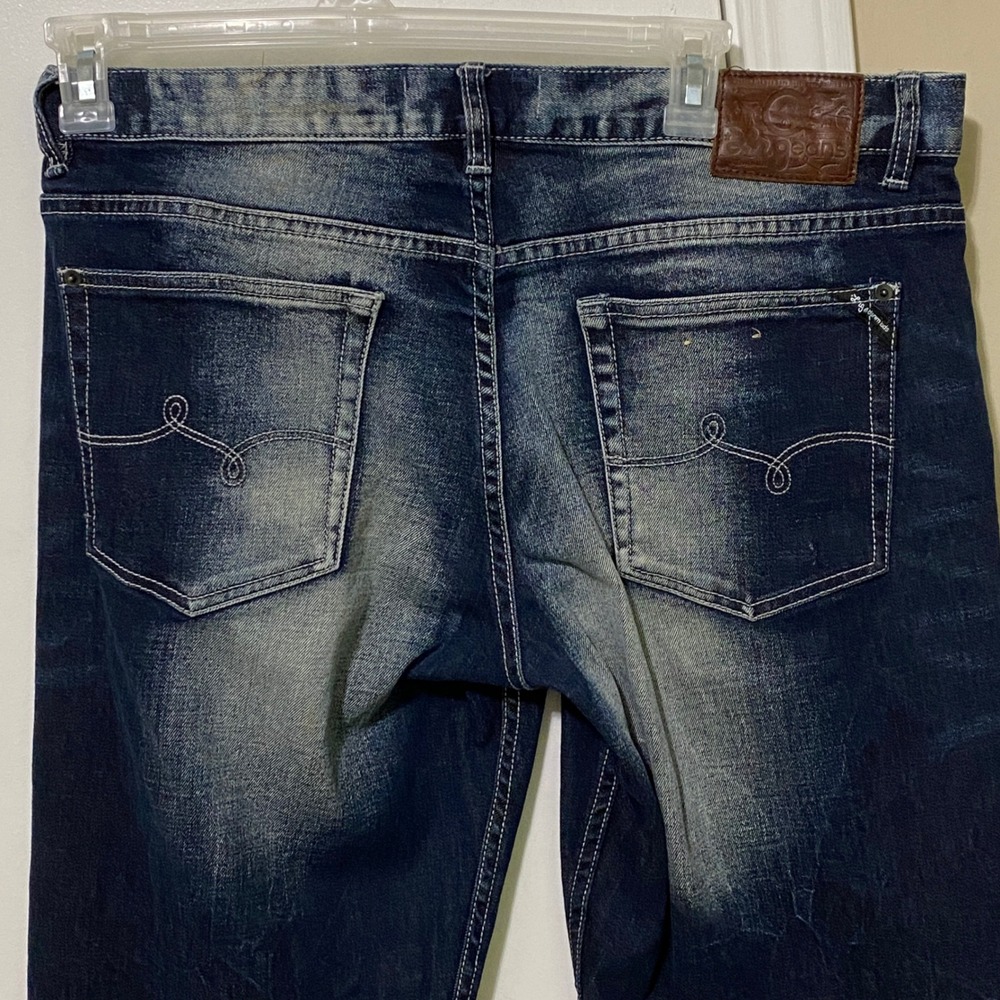 LRG Mens Jeans Size 36 Dark Wash Sandblasted Y2K Streetwear Urban Cowboy Western